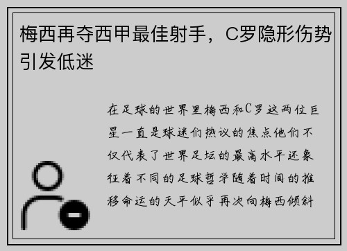 梅西再夺西甲最佳射手，C罗隐形伤势引发低迷