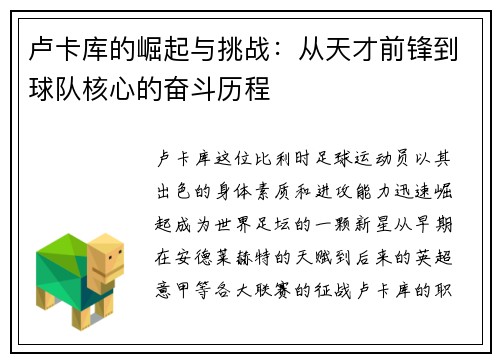 卢卡库的崛起与挑战：从天才前锋到球队核心的奋斗历程